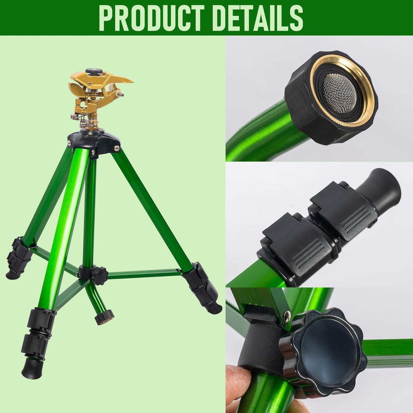 Large Impact Sprinkler on Tripod Base, Heavy Duty Zinc Alloy Sprinkler for Yard with Adjustable Head and Extendable Tripod, 360 Full Coverage Irrigation Tool for Lawn Garden