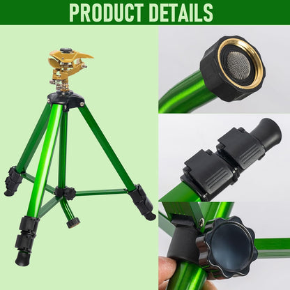 Large Impact Sprinkler on Tripod Base, Heavy Duty Zinc Alloy Sprinkler for Yard with Adjustable Head and Extendable Tripod, 360 Full Coverage Irrigation Tool for Lawn Garden