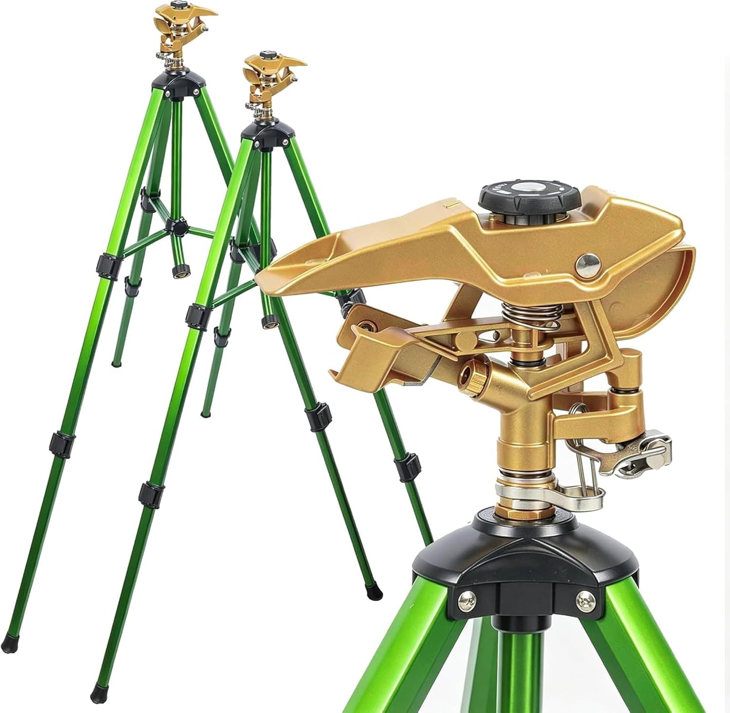 Large Impact Sprinkler on Tripod Base, Heavy Duty Zinc Alloy Sprinkler for Yard with Adjustable Head and Extendable Tripod, 360 Full Coverage Irrigation Tool for Lawn Garden