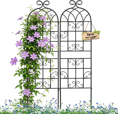 YOBAZAN Metal Garden Trellis 71"x20", 2 Pack Plant Support Trellis