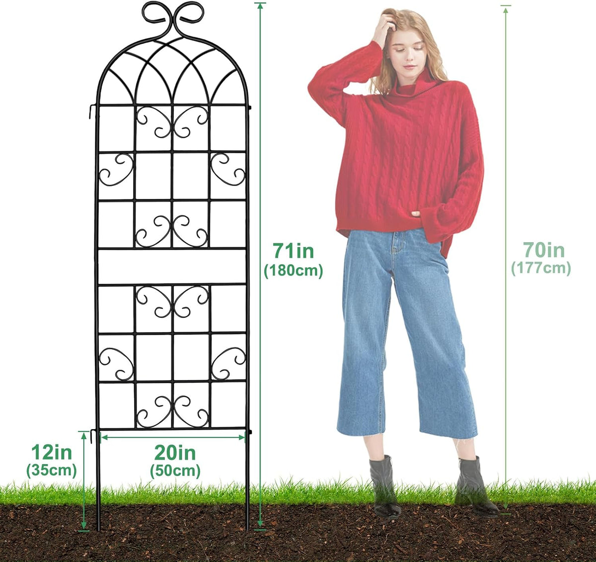 YOBAZAN Metal Garden Trellis 71"x20", 2 Pack Plant Support Trellis