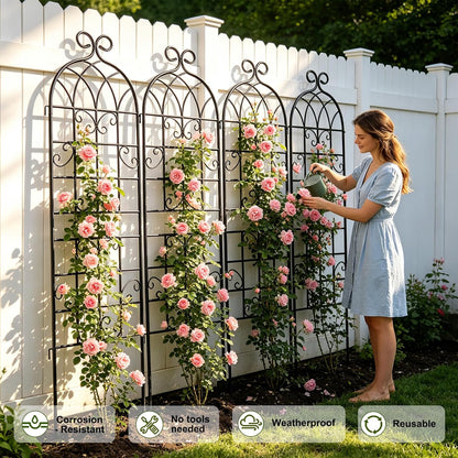 YOBAZAN Metal Garden Trellis 71"x20", 2 Pack Plant Support Trellis