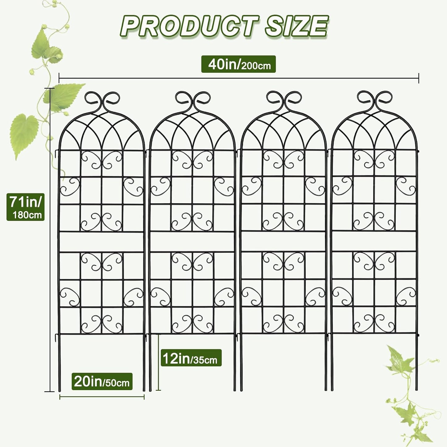 YOBAZAN Metal Garden Trellis 71"x20", 2 Pack Plant Support Trellis