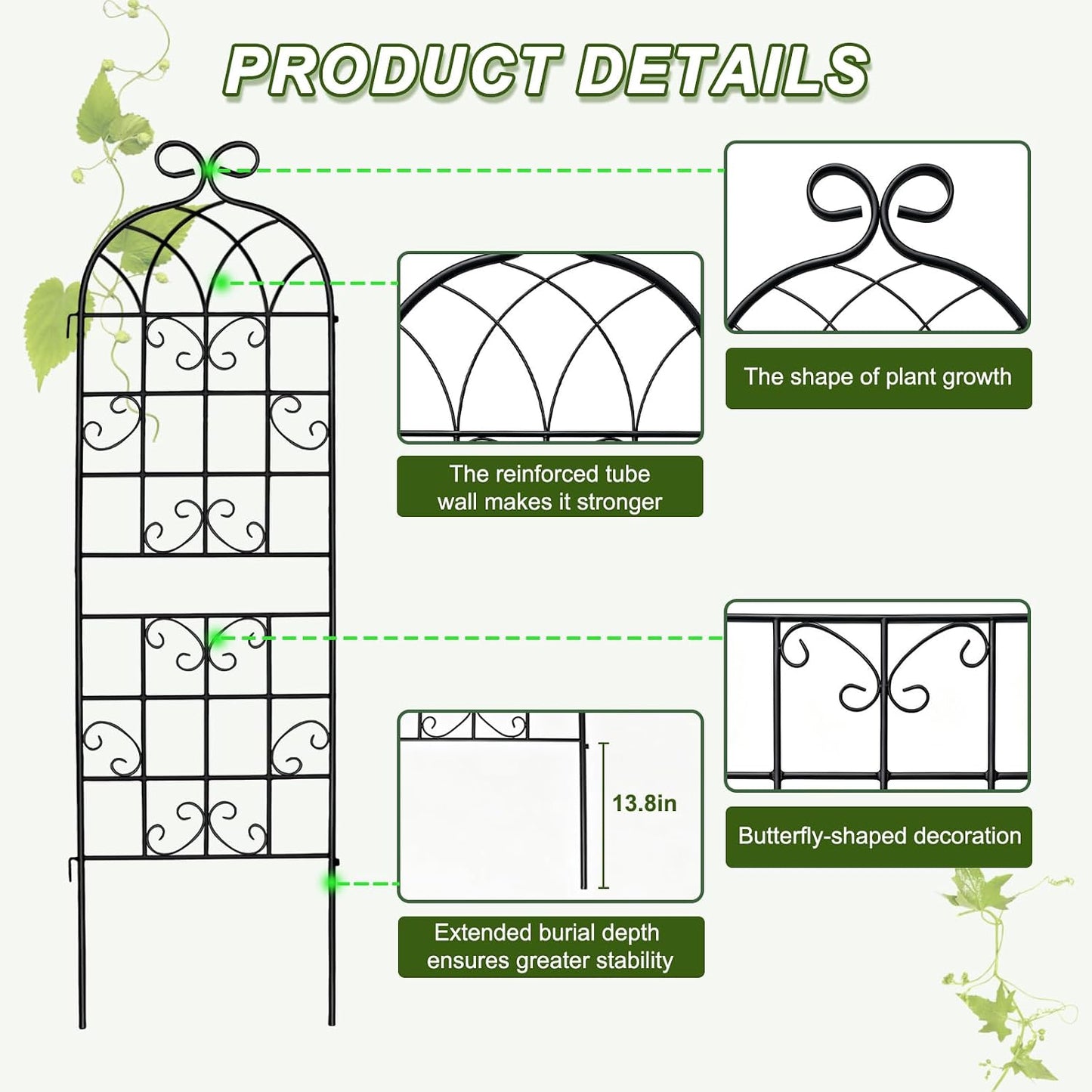 YOBAZAN Metal Garden Trellis 71"x20", 2 Pack Plant Support Trellis
