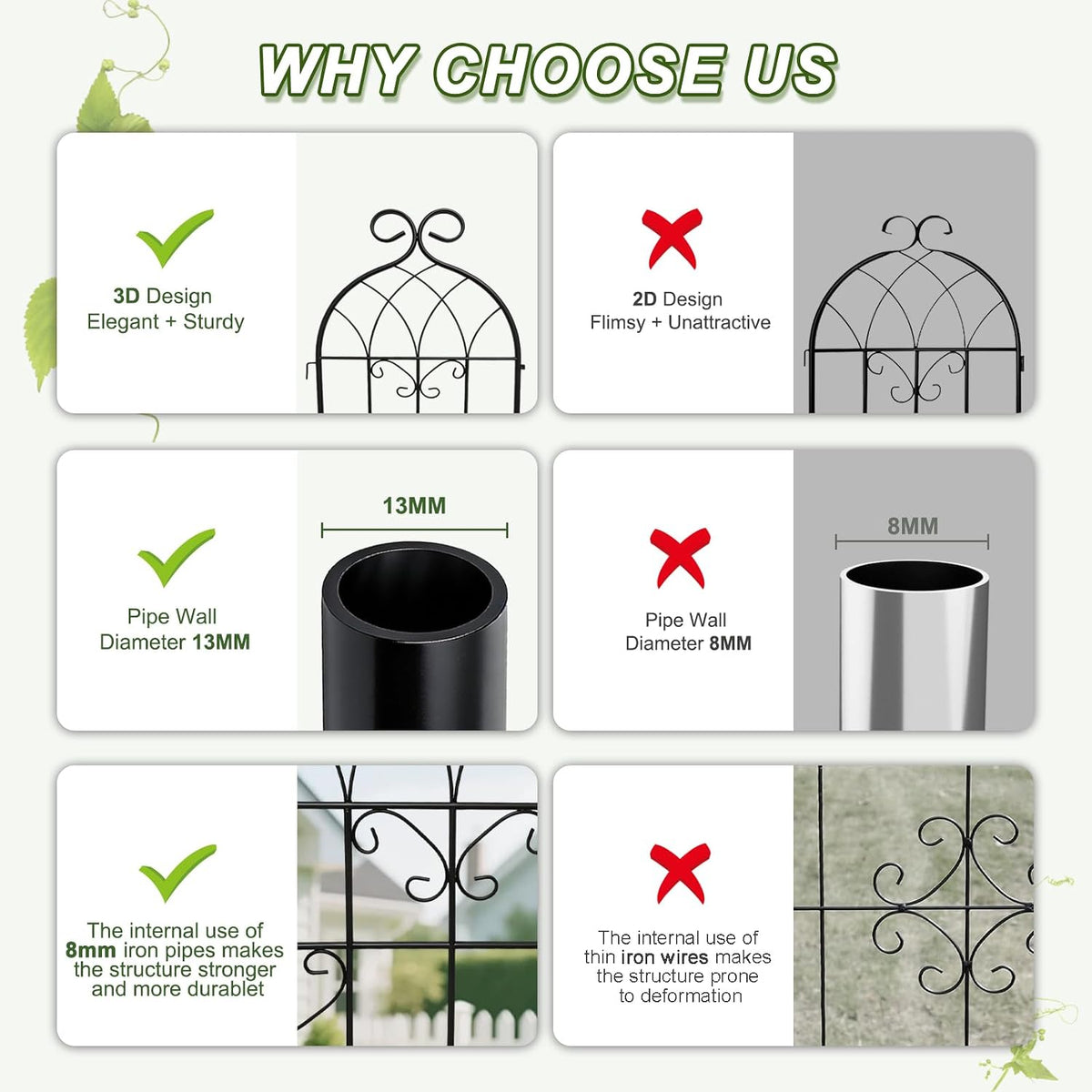 YOBAZAN Metal Garden Trellis 71"x20", 2 Pack Plant Support Trellis