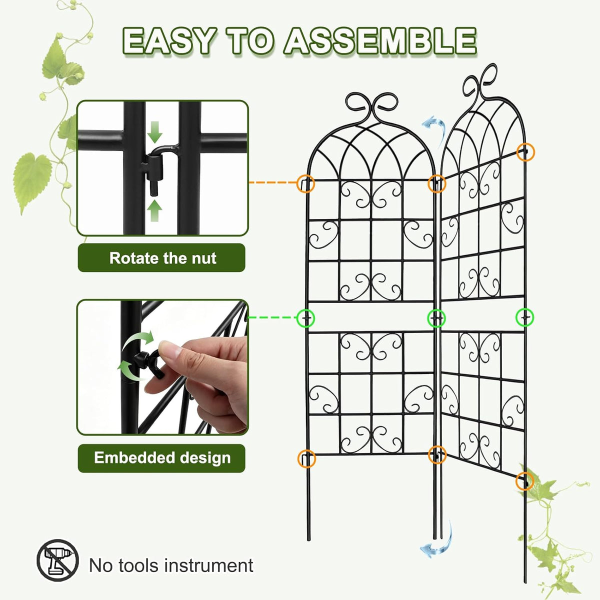 YOBAZAN Metal Garden Trellis 71"x20", 2 Pack Plant Support Trellis