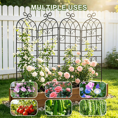 YOBAZAN Metal Garden Trellis 71"x20", 2 Pack Plant Support Trellis