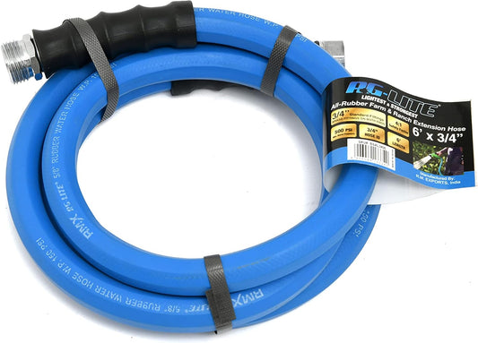 AG-LITE BSAL5806 5/8" x 06' Hot/Cold Water Rubber Garden Hose, 100% Rubber, Ultra-Light, Super Strong, 500 PSI, 50F to 190F Degrees, High Strength Polyester Braided