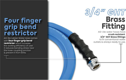 AG-LITE BSAL5806 5/8" x 06' Hot/Cold Water Rubber Garden Hose, 100% Rubber, Ultra-Light, Super Strong, 500 PSI, 50F to 190F Degrees, High Strength Polyester Braided