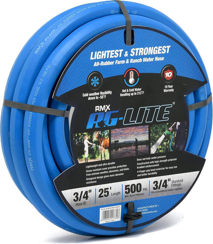AG-LITE BSAL5806 5/8" x 06' Hot/Cold Water Rubber Garden Hose, 100% Rubber, Ultra-Light, Super Strong, 500 PSI, 50F to 190F Degrees, High Strength Polyester Braided