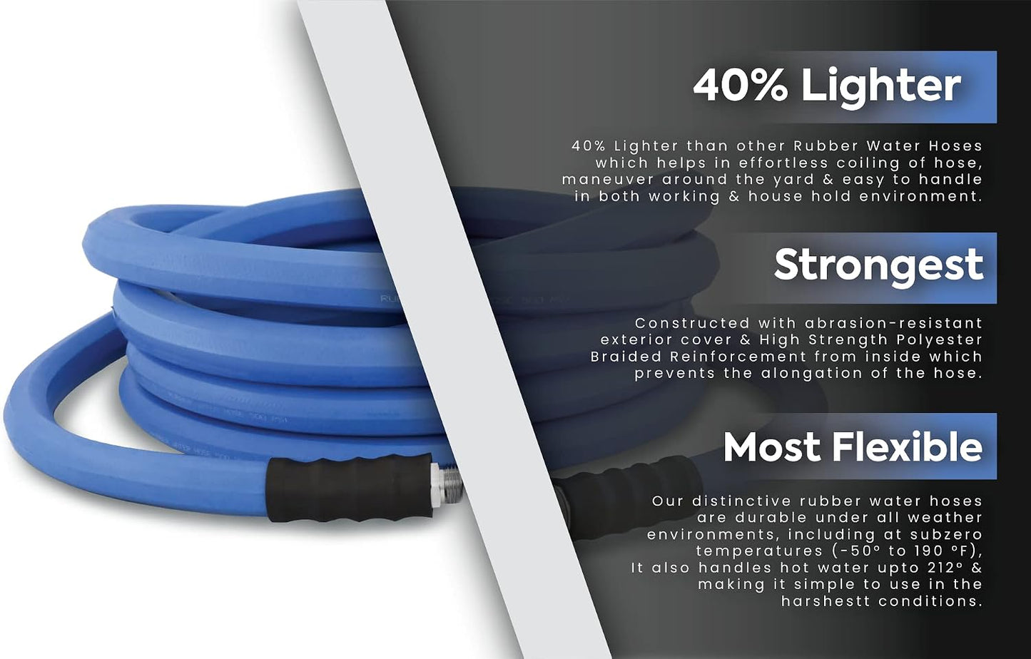 AG-LITE BSAL5806 5/8" x 06' Hot/Cold Water Rubber Garden Hose, 100% Rubber, Ultra-Light, Super Strong, 500 PSI, 50F to 190F Degrees, High Strength Polyester Braided