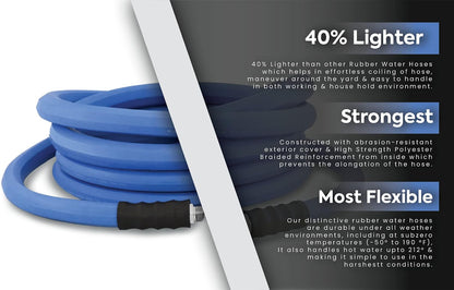 AG-LITE BSAL5806 5/8" x 06' Hot/Cold Water Rubber Garden Hose, 100% Rubber, Ultra-Light, Super Strong, 500 PSI, 50F to 190F Degrees, High Strength Polyester Braided