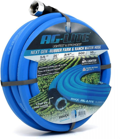 AG-LITE BSAL5806 5/8" x 06' Hot/Cold Water Rubber Garden Hose, 100% Rubber, Ultra-Light, Super Strong, 500 PSI, 50F to 190F Degrees, High Strength Polyester Braided