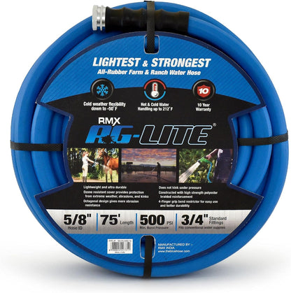 AG-LITE BSAL5806 5/8" x 06' Hot/Cold Water Rubber Garden Hose, 100% Rubber, Ultra-Light, Super Strong, 500 PSI, 50F to 190F Degrees, High Strength Polyester Braided