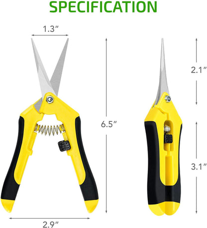 6.5 inch Pruning Shears for Gardening Trimming Scissors, Hand Pruner, Stainless Steel, Yellow