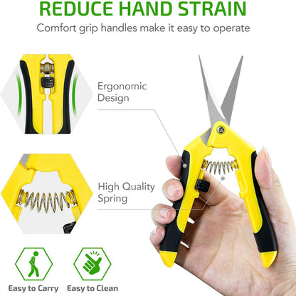 6.5 inch Pruning Shears for Gardening Trimming Scissors, Hand Pruner, Stainless Steel, Yellow