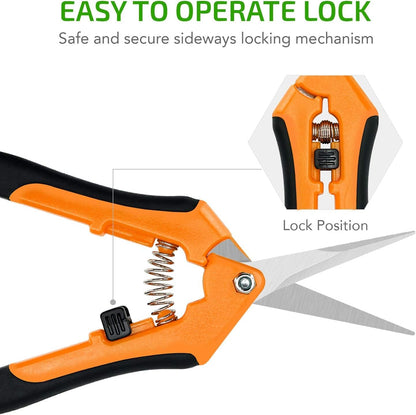 6.5 inch Pruning Shears for Gardening Trimming Scissors, Hand Pruner, Stainless Steel, Yellow