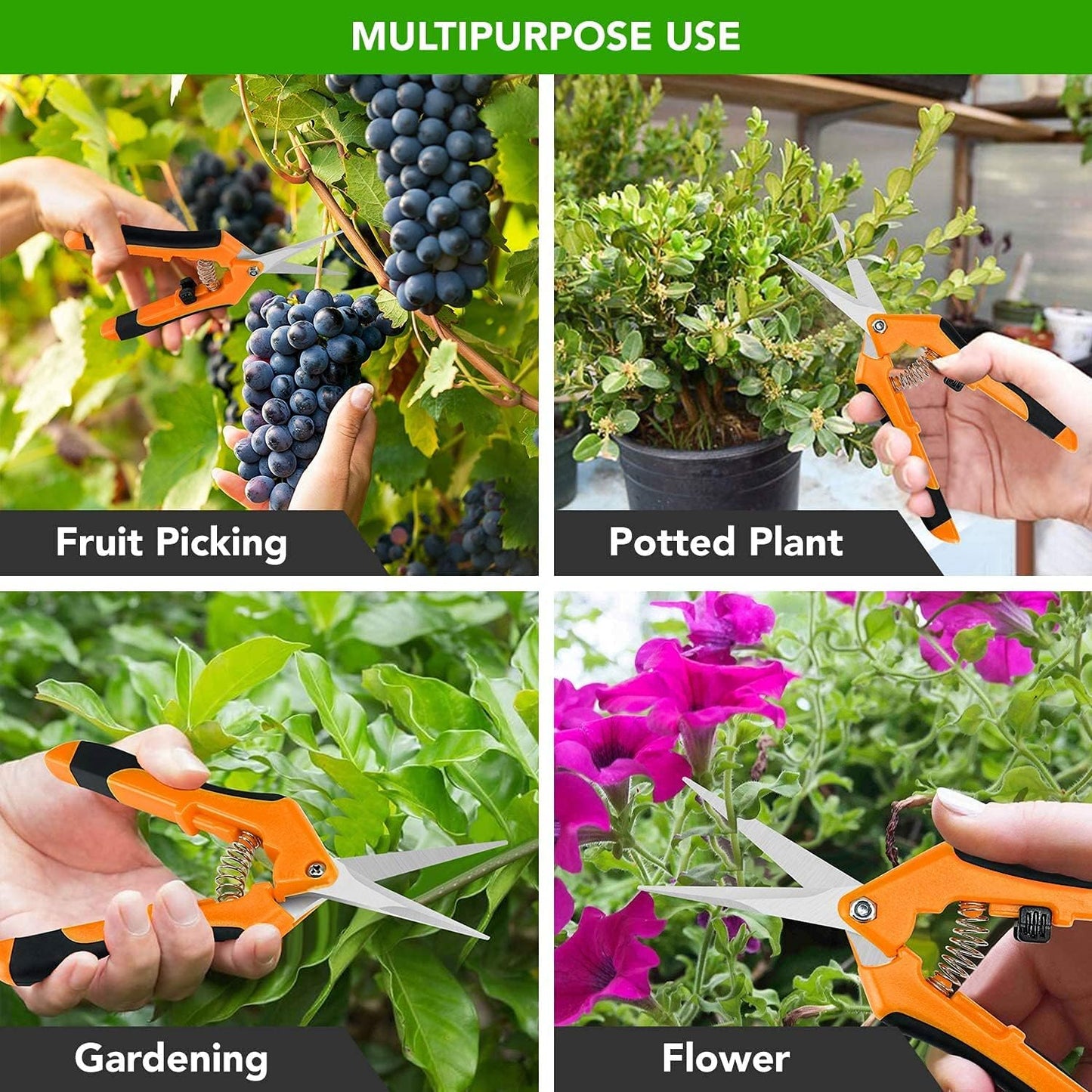 6.5 inch Pruning Shears for Gardening Trimming Scissors, Hand Pruner, Stainless Steel, Yellow