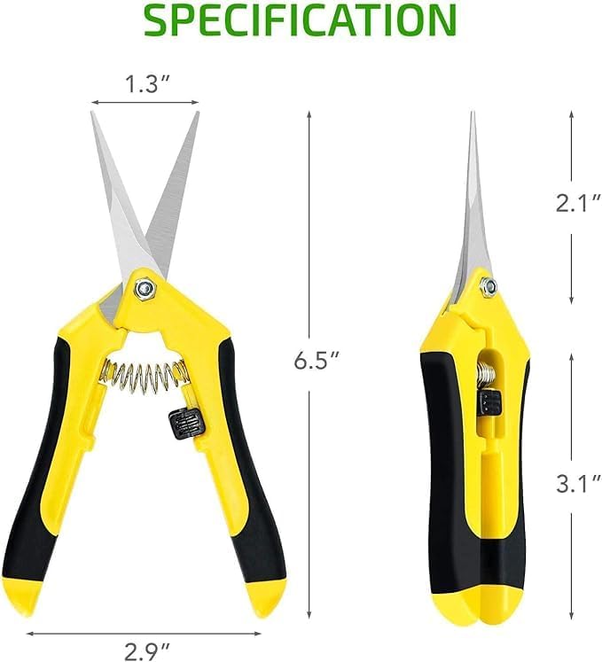 6.5 inch Pruning Shears for Gardening Trimming Scissors, Hand Pruner, Stainless Steel, Yellow