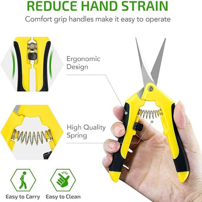 6.5 inch Pruning Shears for Gardening Trimming Scissors, Hand Pruner, Stainless Steel, Yellow