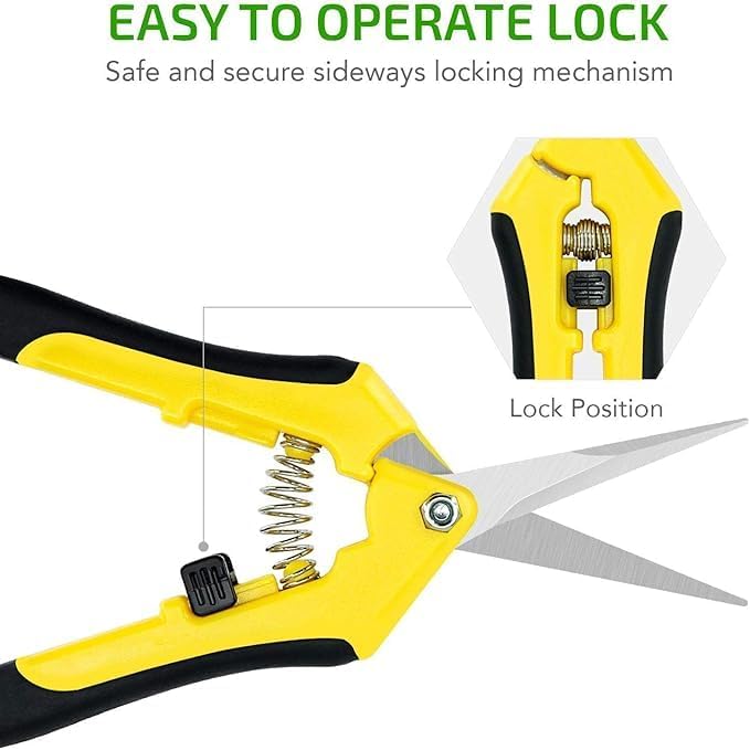 6.5 inch Pruning Shears for Gardening Trimming Scissors, Hand Pruner, Stainless Steel, Yellow