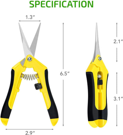 6.5 inch Pruning Shears for Gardening Trimming Scissors, Hand Pruner, Stainless Steel, Yellow