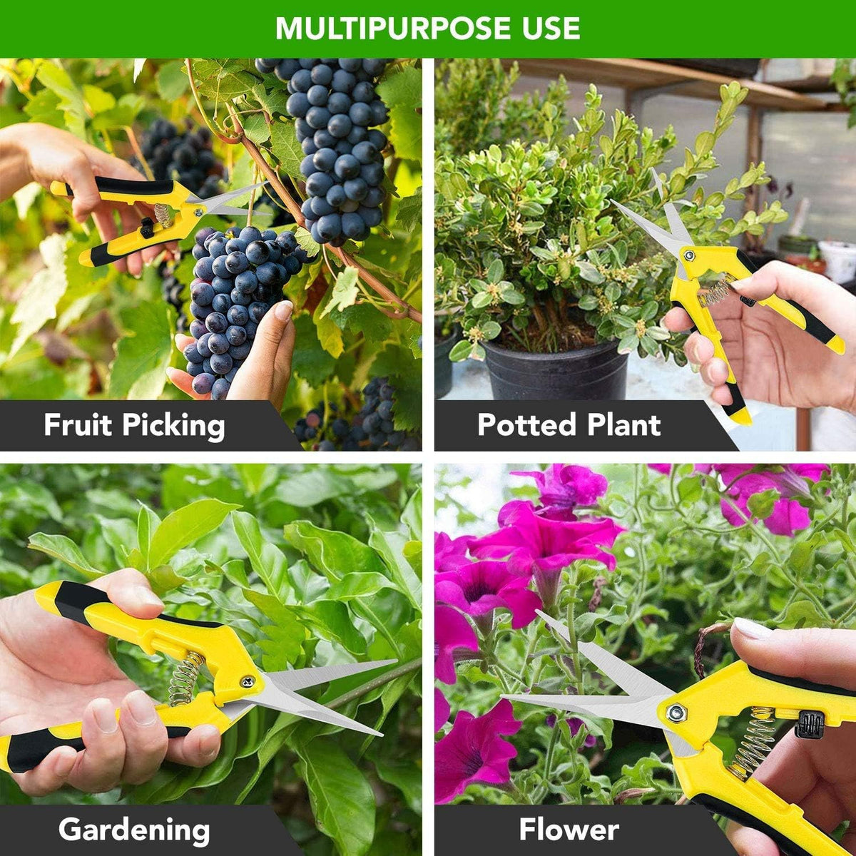 6.5 inch Pruning Shears for Gardening Trimming Scissors, Hand Pruner, Stainless Steel, Yellow