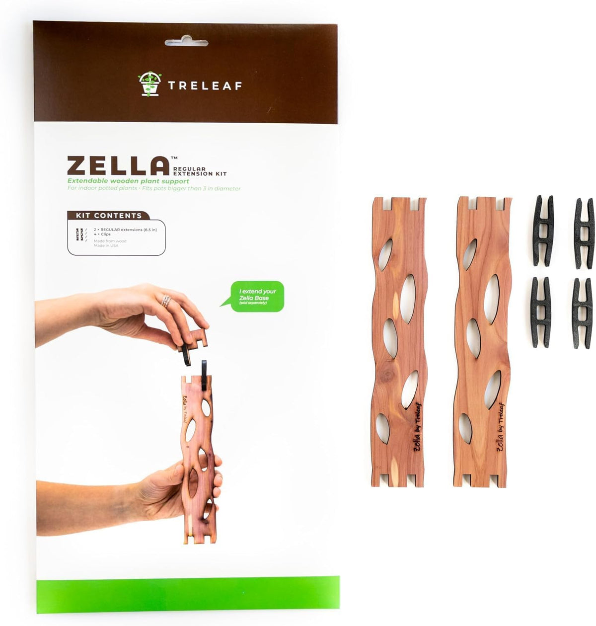 Zella Regular Starter Kit – Wooden Extendable Plant Trellis for Indoor Climbing Houseplants – Modular Plant Support with 2 Bases + 2 Extensions - Moss Pole Alternative