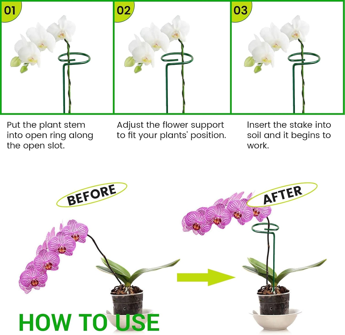4PCS Garden Plant Stakes for Flowers, Garden Metal Single Stem Plant Support, Garden Flower Support for Indoor Plants Tomatoes, Amaryllis, Orchid, Peony, Lily, Rose -15.9Inch