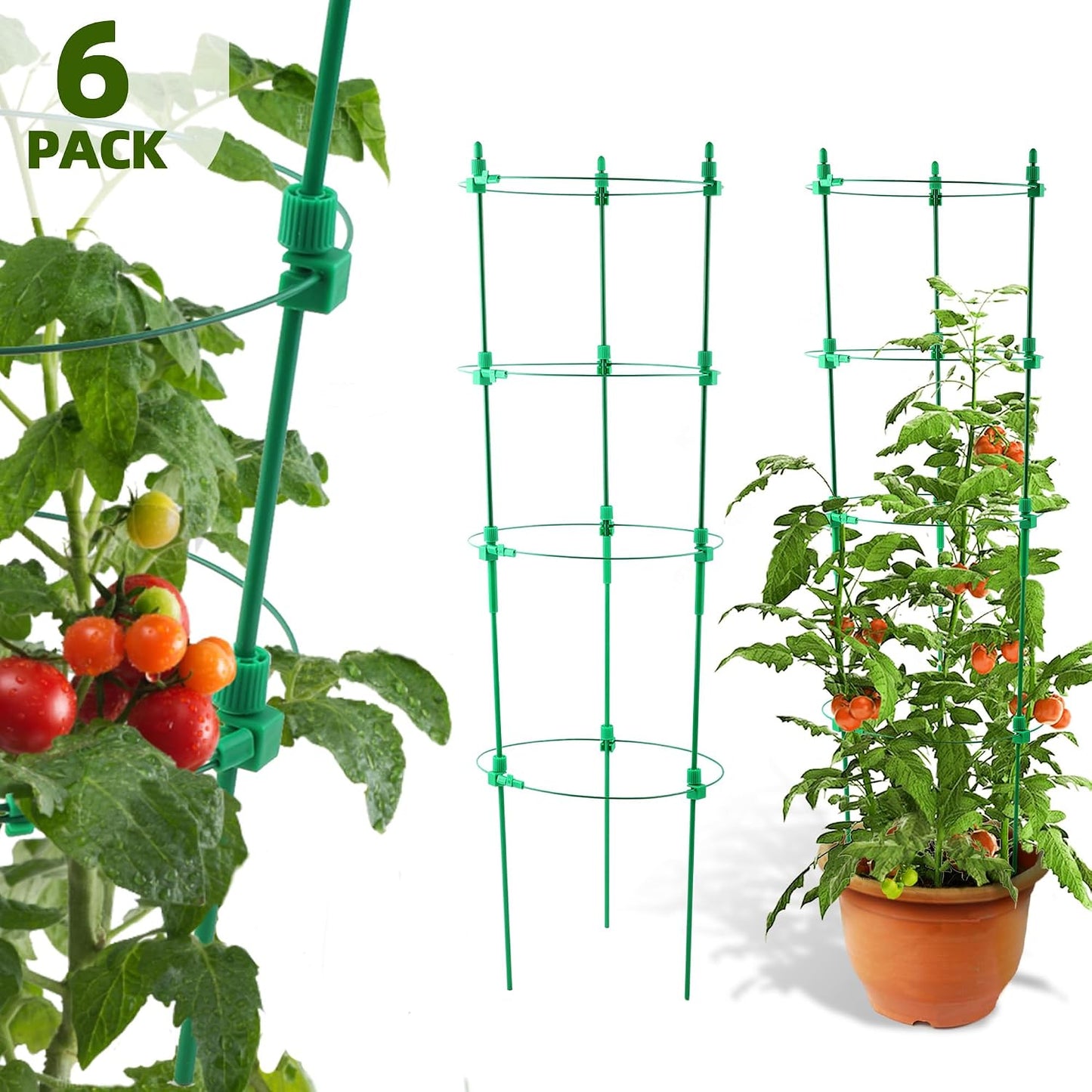 6 Pack Tomato Cage for Garden- Upgrade 36 Inches Adjustable Plant Support Cage,Cucumber,Rose,Flowers,Fruit,Trellis for Climbing Plants Outdoor/Inodoor