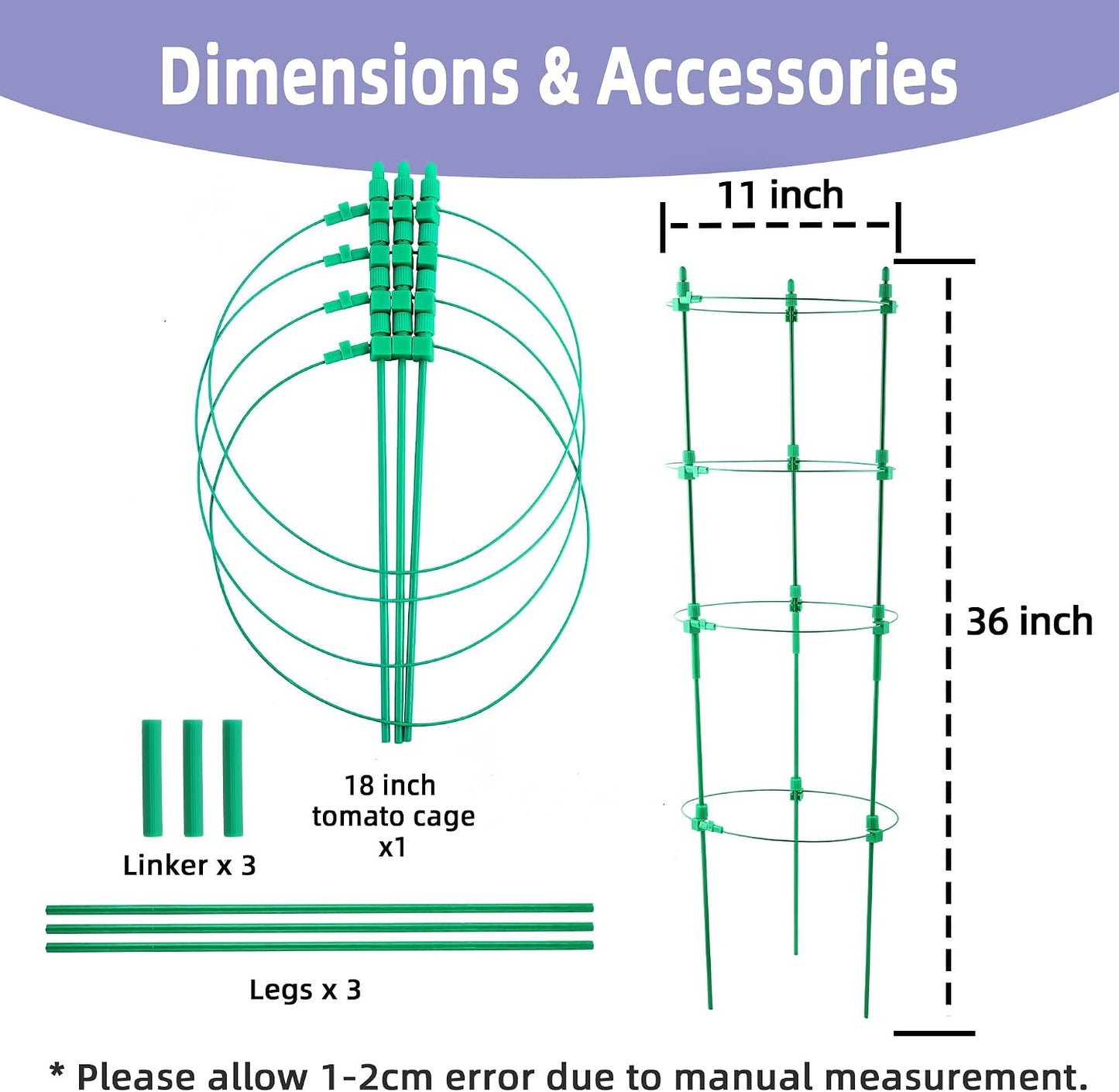 6 Pack Tomato Cage for Garden- Upgrade 36 Inches Adjustable Plant Support Cage,Cucumber,Rose,Flowers,Fruit,Trellis for Climbing Plants Outdoor/Inodoor