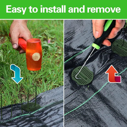 50pcs Green Artificial Turf Stakes Staples + 50pcs Buffer Washer, 6 Inch 11 Gauge Landscape Staples, Galvanized Lawn Spikes, Heavy Duty Yard Ground Pin for Grass Weed Barrier Sod Fabric