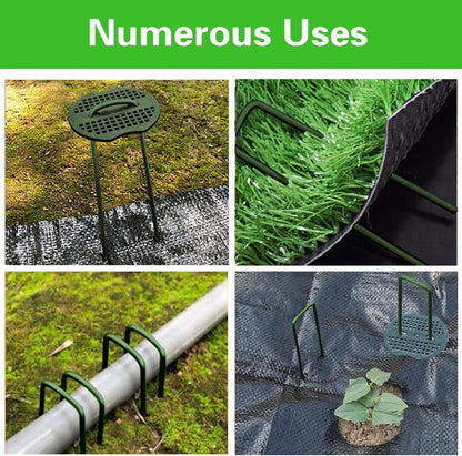 50pcs Green Artificial Turf Stakes Staples + 50pcs Buffer Washer, 6 Inch 11 Gauge Landscape Staples, Galvanized Lawn Spikes, Heavy Duty Yard Ground Pin for Grass Weed Barrier Sod Fabric