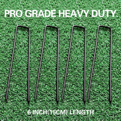 50pcs Green Artificial Turf Stakes Staples + 50pcs Buffer Washer, 6 Inch 11 Gauge Landscape Staples, Galvanized Lawn Spikes, Heavy Duty Yard Ground Pin for Grass Weed Barrier Sod Fabric