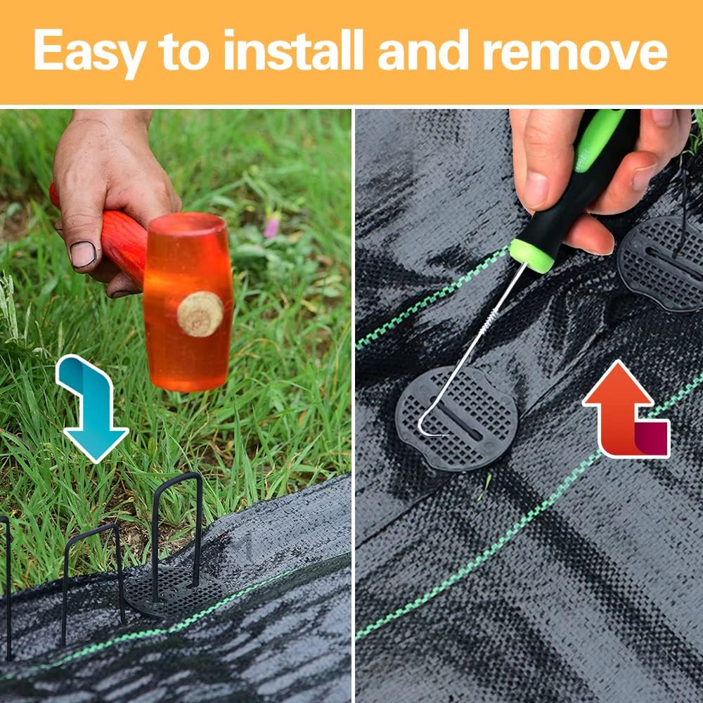 50pcs Green Artificial Turf Stakes Staples + 50pcs Buffer Washer, 6 Inch 11 Gauge Landscape Staples, Galvanized Lawn Spikes, Heavy Duty Yard Ground Pin for Grass Weed Barrier Sod Fabric