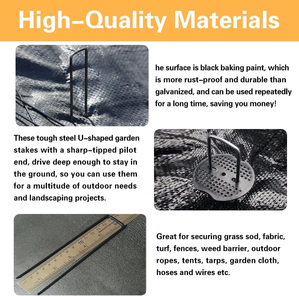 50pcs Green Artificial Turf Stakes Staples + 50pcs Buffer Washer, 6 Inch 11 Gauge Landscape Staples, Galvanized Lawn Spikes, Heavy Duty Yard Ground Pin for Grass Weed Barrier Sod Fabric