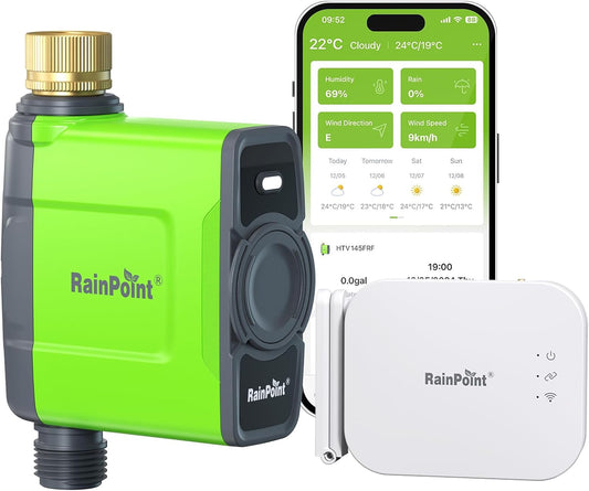 WiFi Water Timer for Garden Hose, Brass Inlet WiFi Sprinkler Controller, Smart Hose Timer Valve with Ethernet Gateway, Rain Delay for Garden/Lawn (Support WiFi & Ethernet Connection)