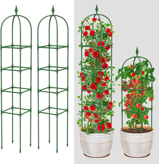 MYMULIKE 2 Pack Garden Obelisk Trellis for Climbing Plants Outdoor & Indoor - 6Ft Rustproof Garden Trellis Plant Support Cage for Vines, Flowers, Vegetables, Roses | Heavy-Duty, Adjustable