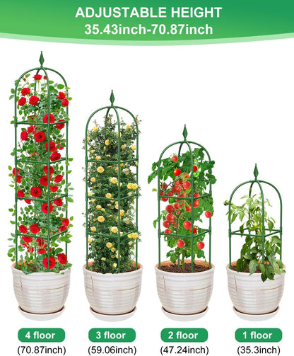 MYMULIKE 2 Pack Garden Obelisk Trellis for Climbing Plants Outdoor & Indoor - 6Ft Rustproof Garden Trellis Plant Support Cage for Vines, Flowers, Vegetables, Roses | Heavy-Duty, Adjustable