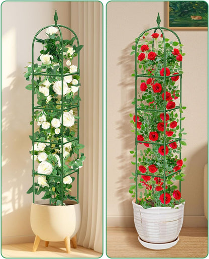 MYMULIKE 2 Pack Garden Obelisk Trellis for Climbing Plants Outdoor & Indoor - 6Ft Rustproof Garden Trellis Plant Support Cage for Vines, Flowers, Vegetables, Roses | Heavy-Duty, Adjustable