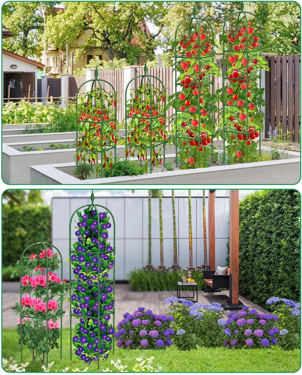 MYMULIKE 2 Pack Garden Obelisk Trellis for Climbing Plants Outdoor & Indoor - 6Ft Rustproof Garden Trellis Plant Support Cage for Vines, Flowers, Vegetables, Roses | Heavy-Duty, Adjustable