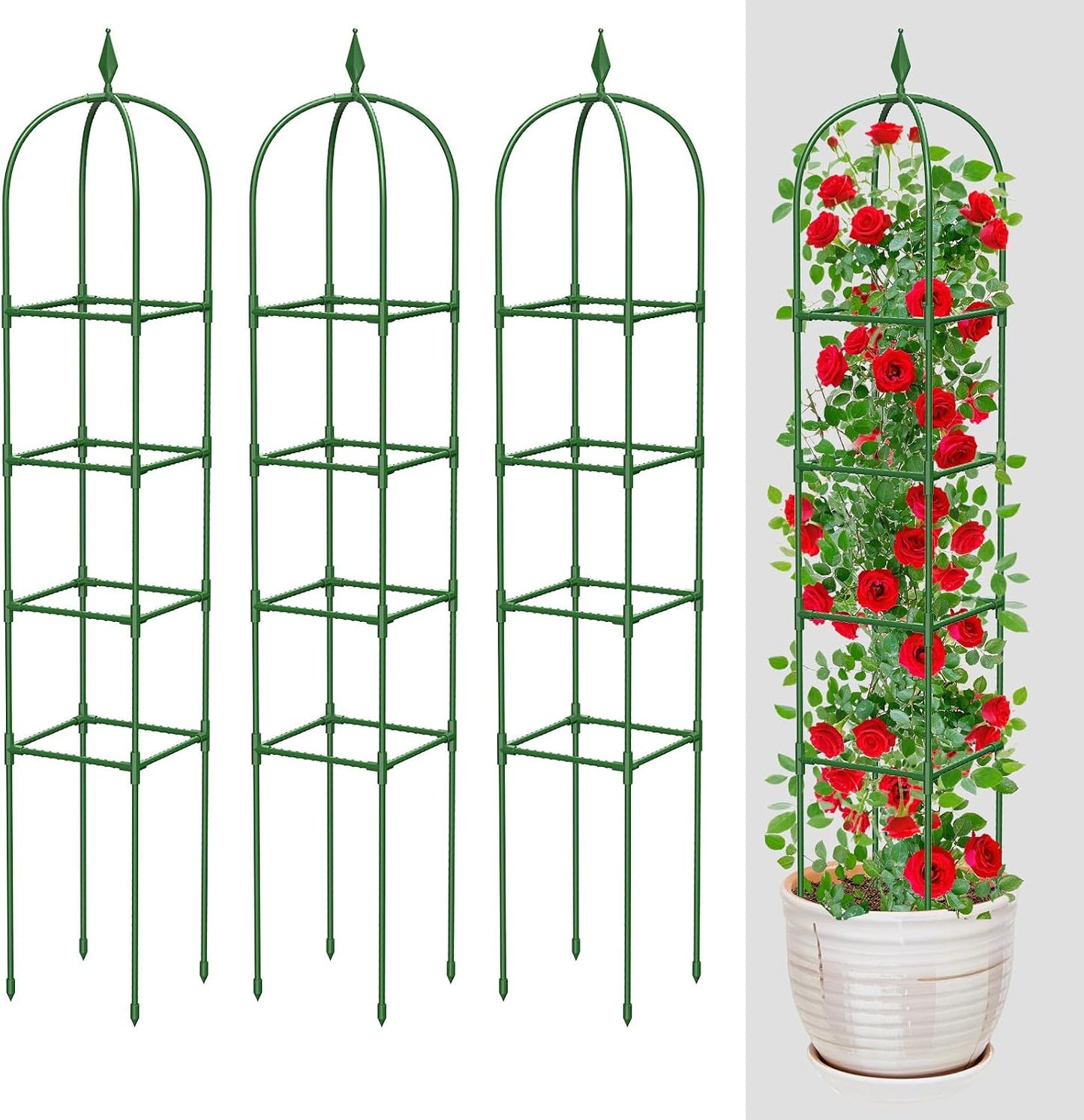 MYMULIKE 2 Pack Garden Obelisk Trellis for Climbing Plants Outdoor & Indoor - 6Ft Rustproof Garden Trellis Plant Support Cage for Vines, Flowers, Vegetables, Roses | Heavy-Duty, Adjustable