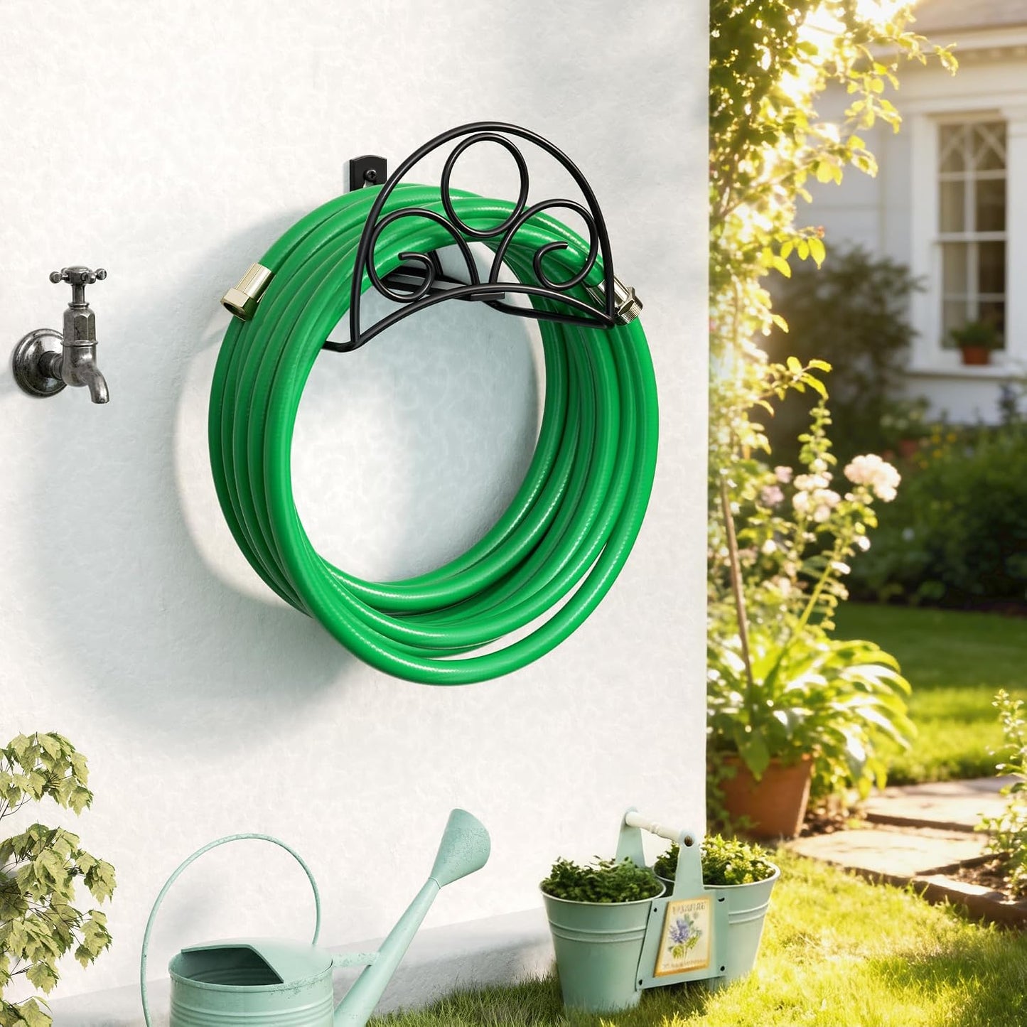 Metal Garden Hose Holder - Wall Mounted Water Hose Holder - Hose Hanger Heavy Duty for Water Hose Extension Cords Vacuum Hose