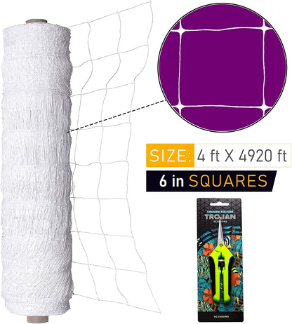 Professional Grade Trellis Netting Bulk Roll, 6.5ft x 4920ft (78" x 4920' | 1.98m x 1500m), 6" (15 cm) Squares, Heavy Duty Scrog Net with Trimming Scissors