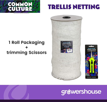 Professional Grade Trellis Netting Bulk Roll, 6.5ft x 4920ft (78" x 4920' | 1.98m x 1500m), 6" (15 cm) Squares, Heavy Duty Scrog Net with Trimming Scissors