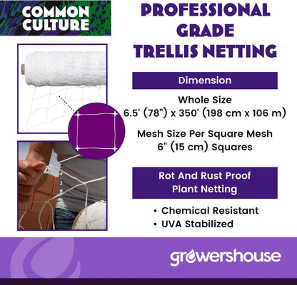 Professional Grade Trellis Netting Bulk Roll, 6.5ft x 4920ft (78" x 4920' | 1.98m x 1500m), 6" (15 cm) Squares, Heavy Duty Scrog Net with Trimming Scissors