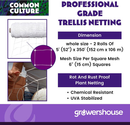 Professional Grade Trellis Netting Bulk Roll, 6.5ft x 4920ft (78" x 4920' | 1.98m x 1500m), 6" (15 cm) Squares, Heavy Duty Scrog Net with Trimming Scissors