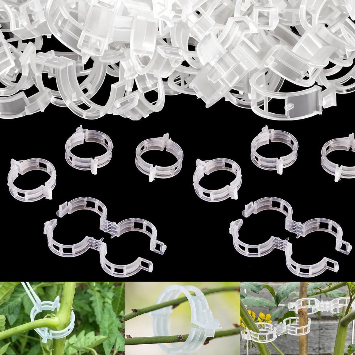 Secured Plastic Plant Clip, Tomato Clips, Secured Plant Support Clips for Climbing Plants, Plastic Trellis Clips for Fixing Stem and Vine, 2025 Upgrade (100, WHITE)