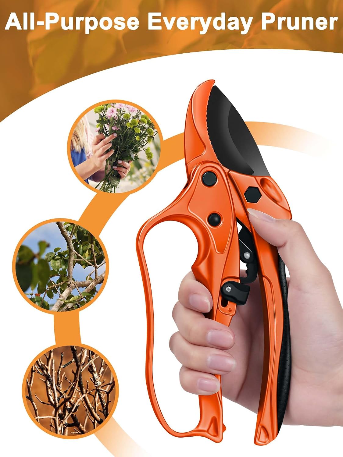 6.3" Garden Scissors for Plant, Bypass Blade Pruner, Pruning Shears for Cutting Flowers Stems, Trimming Plants, Bonsai and Fruits Picking