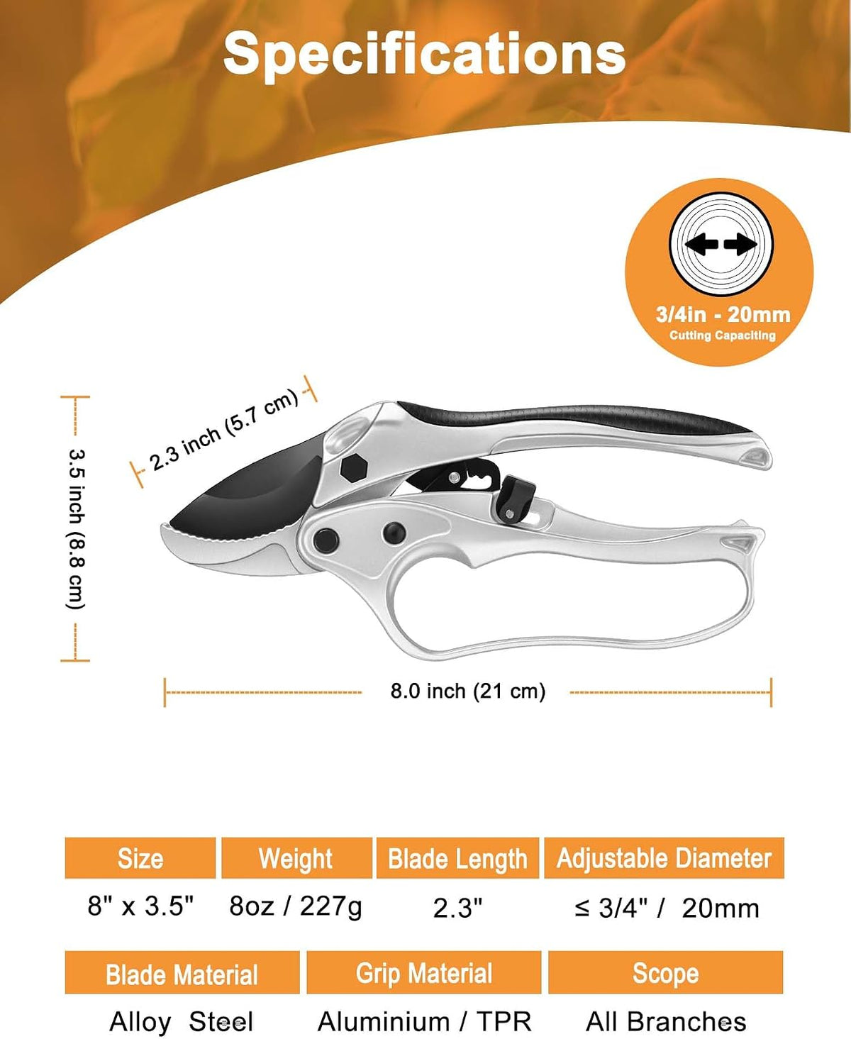 6.3" Garden Scissors for Plant, Bypass Blade Pruner, Pruning Shears for Cutting Flowers Stems, Trimming Plants, Bonsai and Fruits Picking
